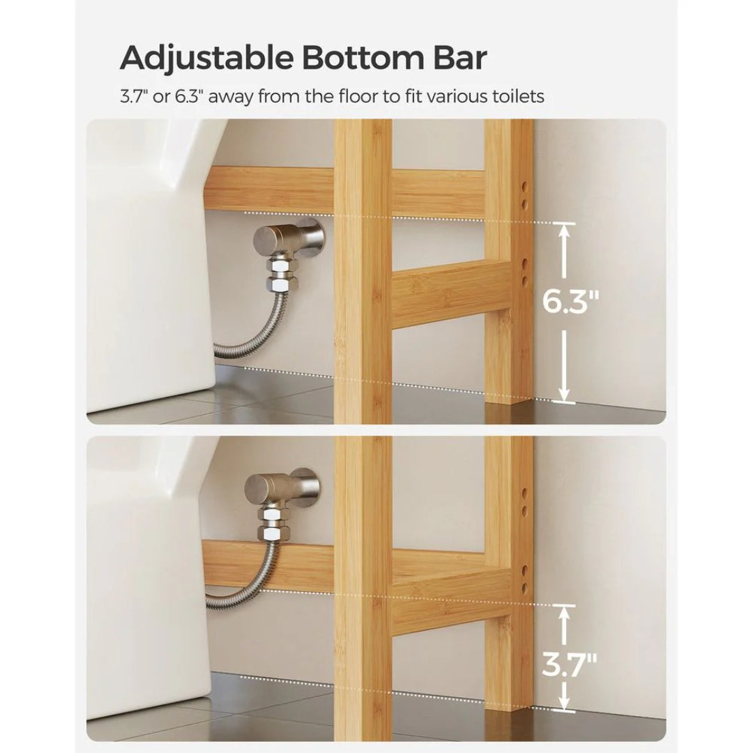 Over Toilet Bathroom Organizer 3-Tier Bamboo Shelf 66.9in High – product view 11 | Ridgefield Furniture