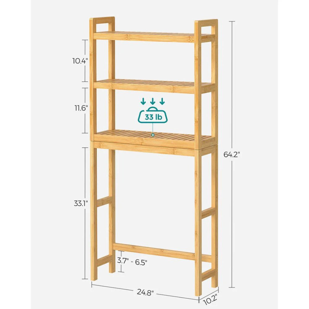 Over Toilet Bathroom Organizer 3-Tier Bamboo Shelf 66.9in High – product view 12 | Ridgefield Furniture