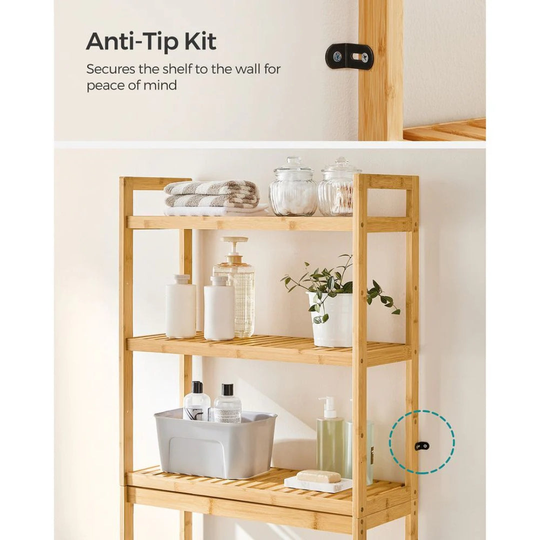 Over Toilet Bathroom Organizer 3-Tier Bamboo Shelf 66.9in High – product view 13 | Ridgefield Furniture
