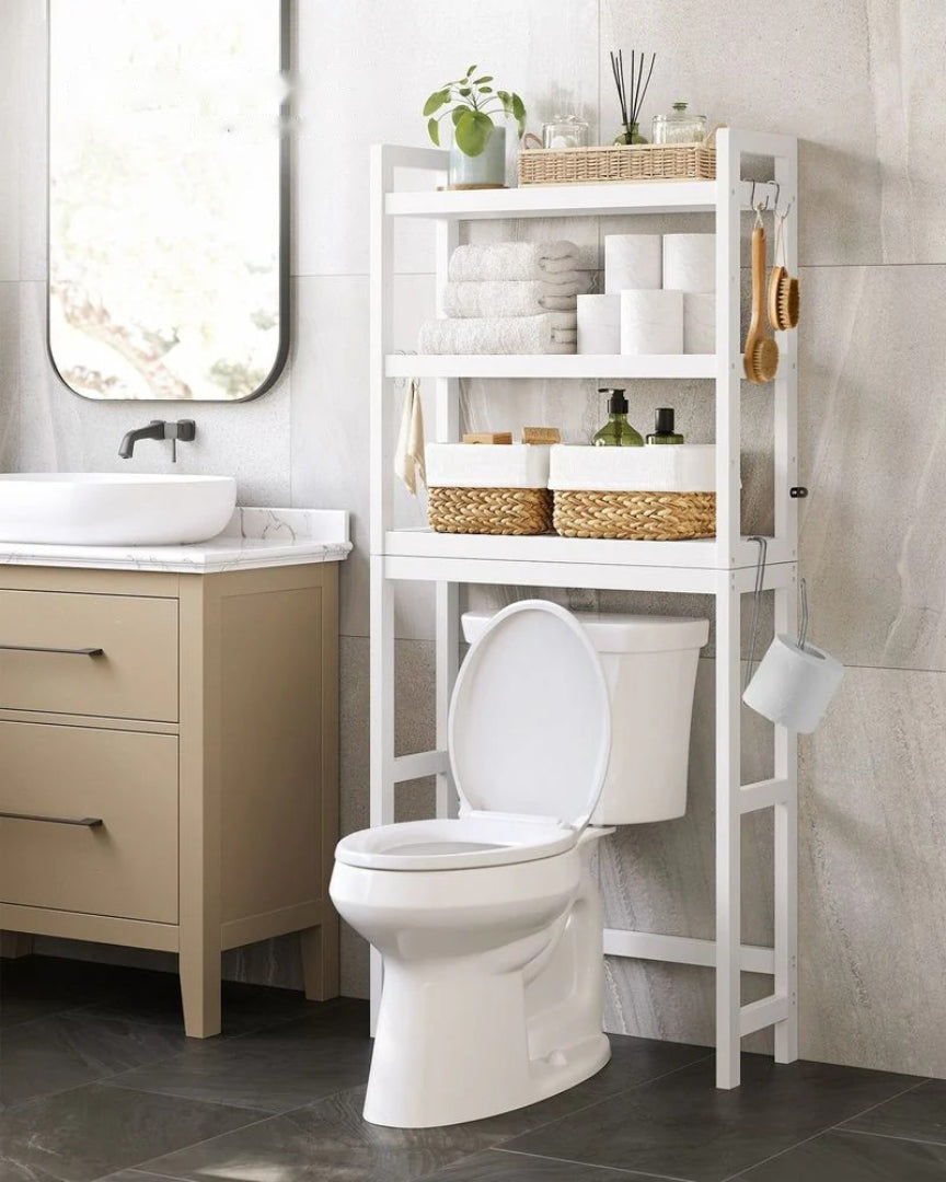 Over Toilet Bathroom Organizer 3-Tier Bamboo Shelf 66.9in High – product view 20 | Ridgefield Furniture