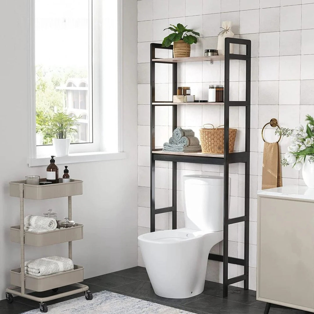 Over Toilet Storage Organizer With Shelves Hooks And Holder – product view 3 | Ridgefield Furniture