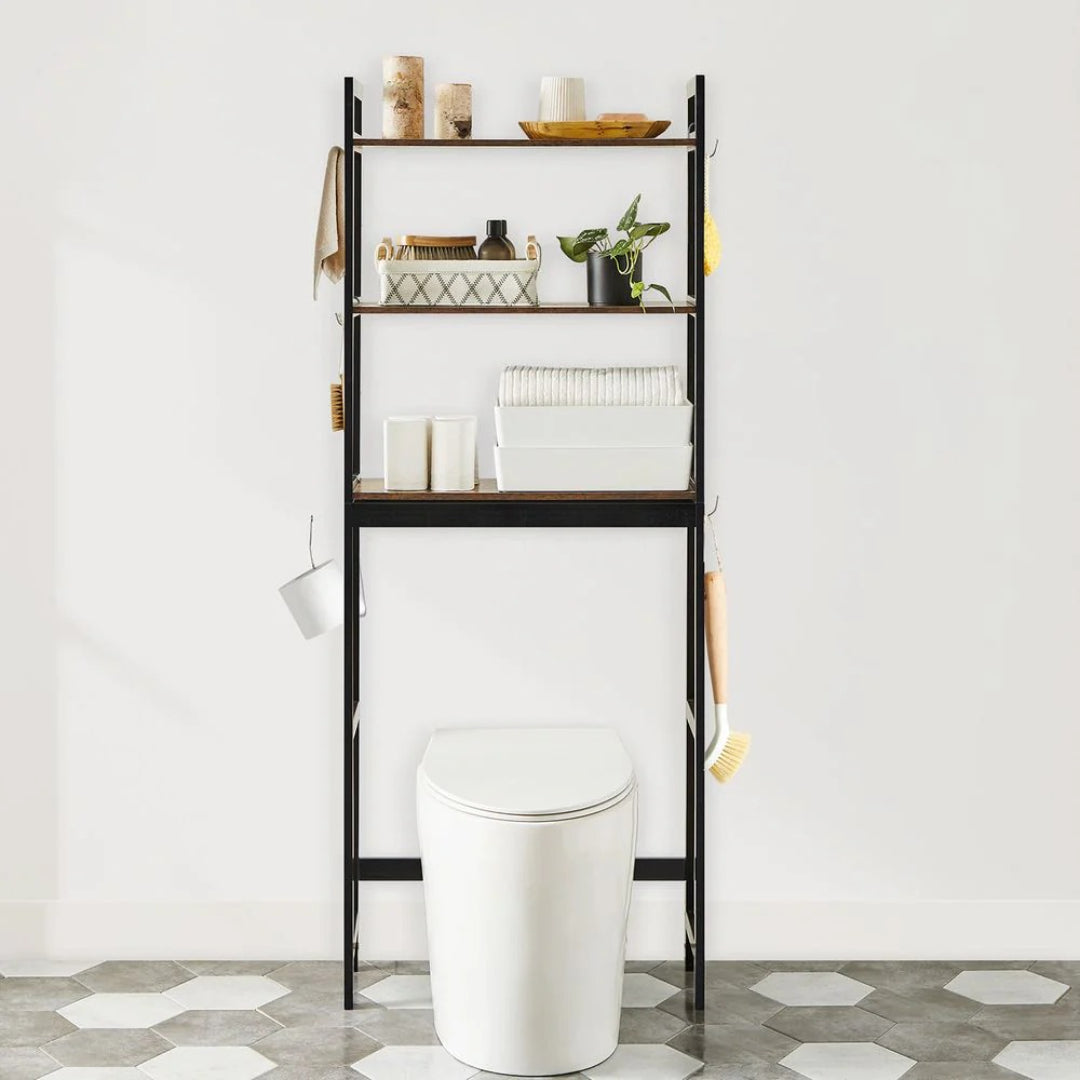 Over Toilet Storage Organizer With Shelves Hooks And Holder – product view 12 | Ridgefield Furniture