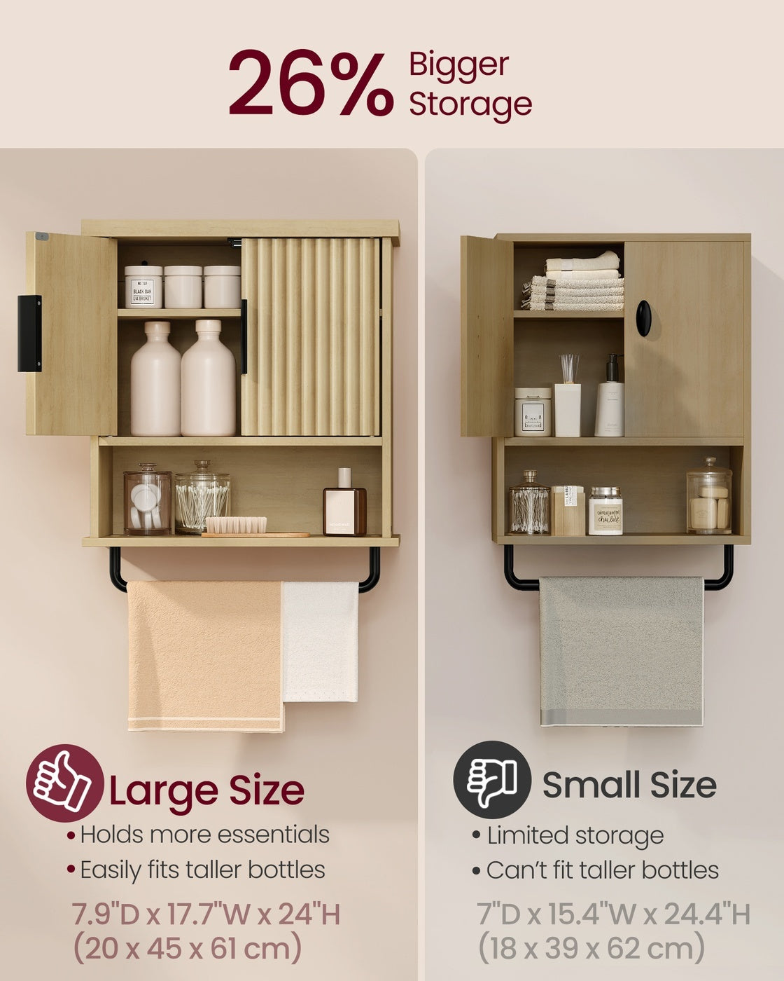 Over Toilet Wall Mounted Bathroom Cabinet, 17.7 Or 23.6 Inch Wide - product photo 09
