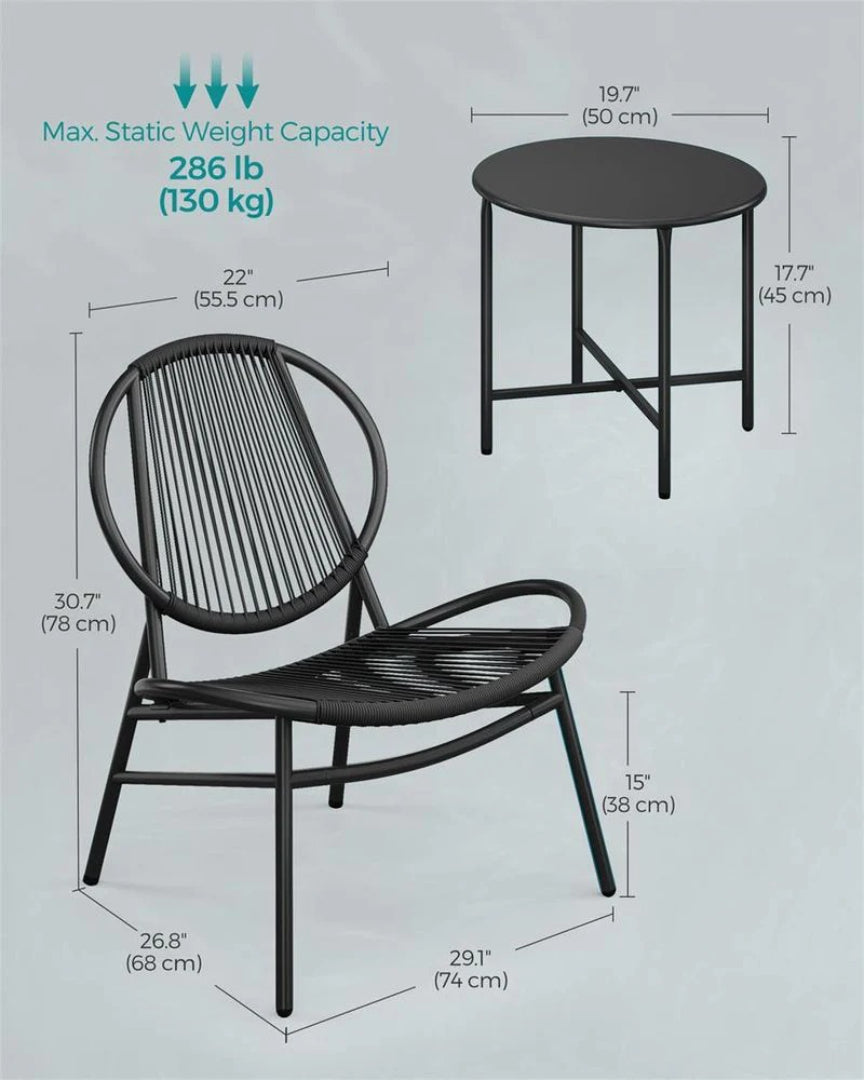 Patio Furniture Set 3 Piece Outdoor Chairs With Table 29.1in Wide – product view 9 | Ridgefield Furniture