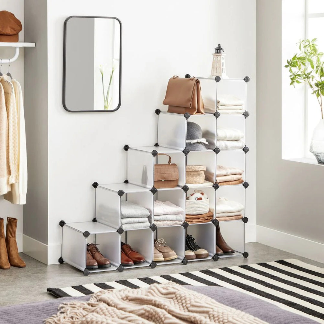 Plastic Shoe Storage Organizer 15 Or 28 Slot Stackable – product view 4 | Ridgefield Furniture