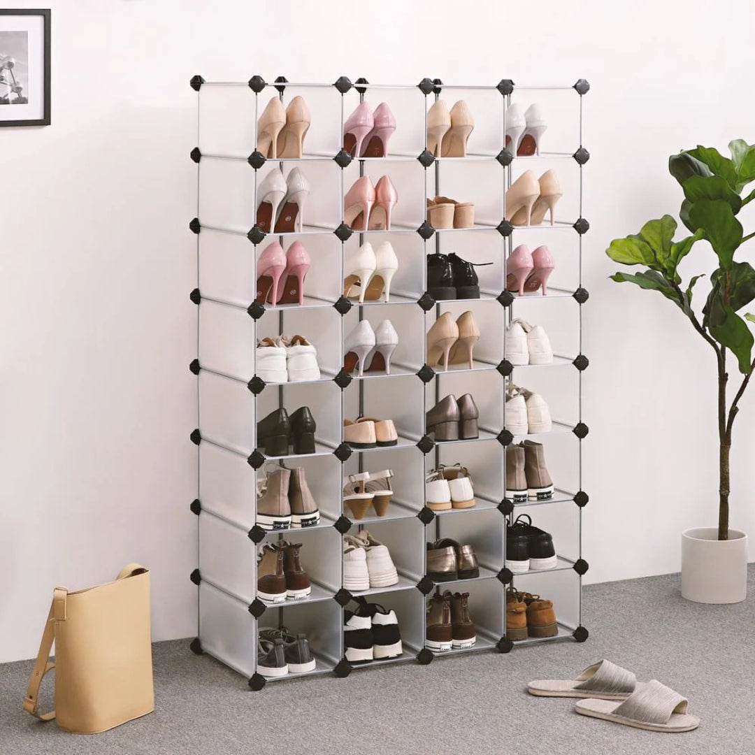 Plastic Shoe Storage Organizer 15 Or 28 Slot Stackable – product view 11 | Ridgefield Furniture