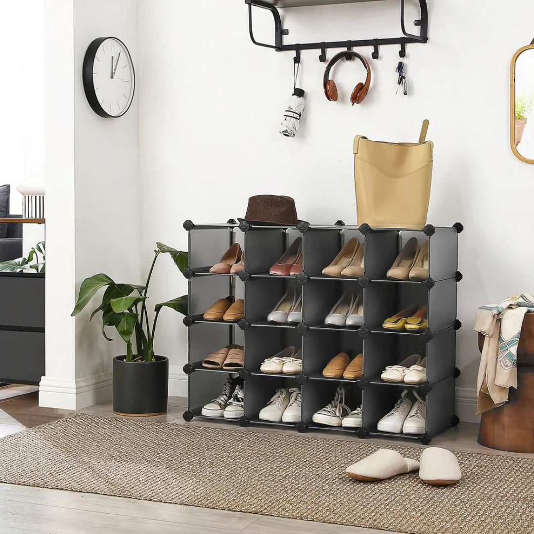 Plastic Shoe Storage Organizer 15 Or 28 Slot Stackable – product view 14 | Ridgefield Furniture