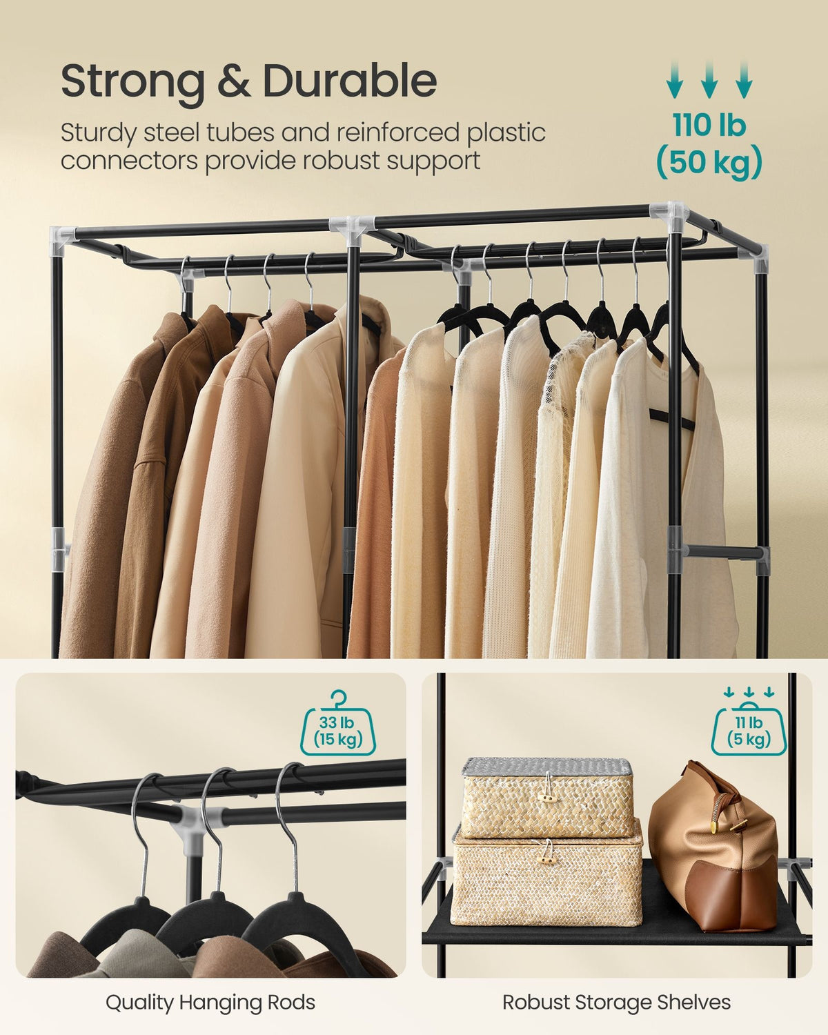 Portable Closet With Shelves And Side Pockets, 33.9 To 66.9 Inch Wide - product photo 70