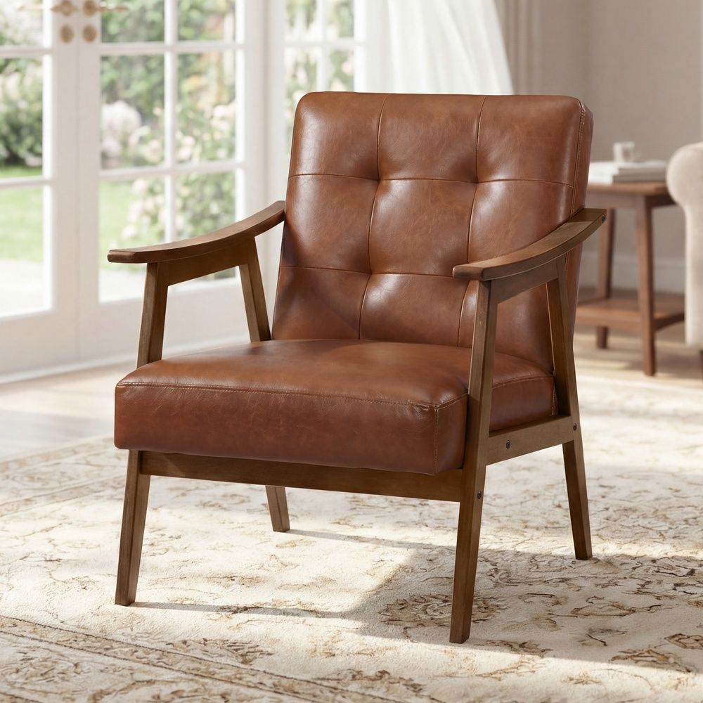 PU Leather Accent Chair For Living Room Bedroom Or Office - product photo 01
