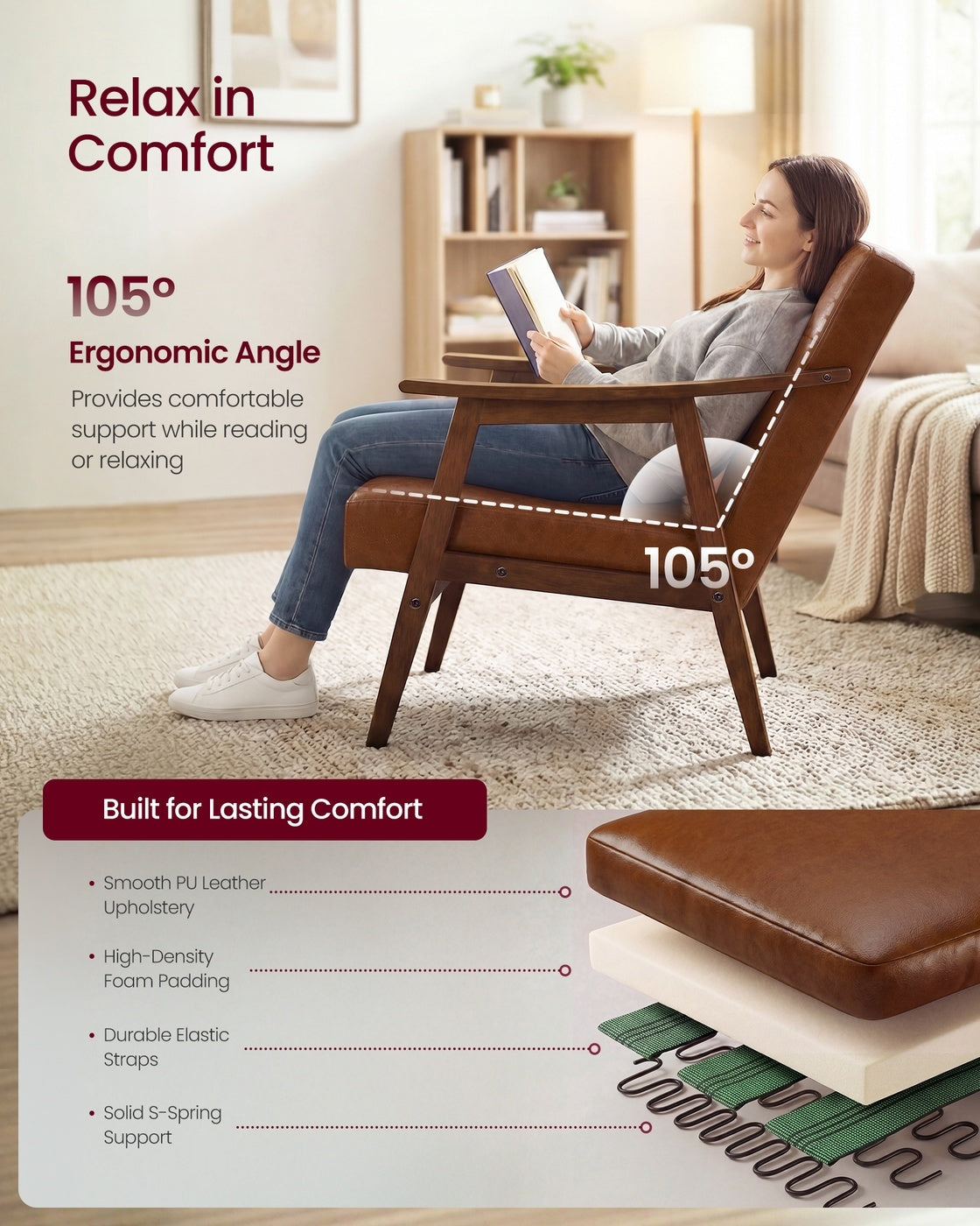 PU Leather Accent Chair For Living Room Bedroom Or Office - product photo 03