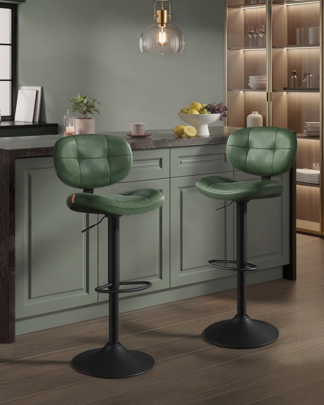 PU Leather Swivel Bar Stools With Back, Footrest And Adjustable Height - product photo 31