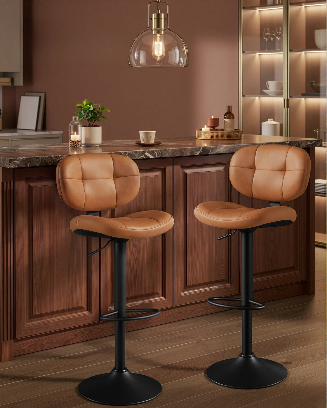 PU Leather Swivel Bar Stools With Back, Footrest And Adjustable Height - product photo 37