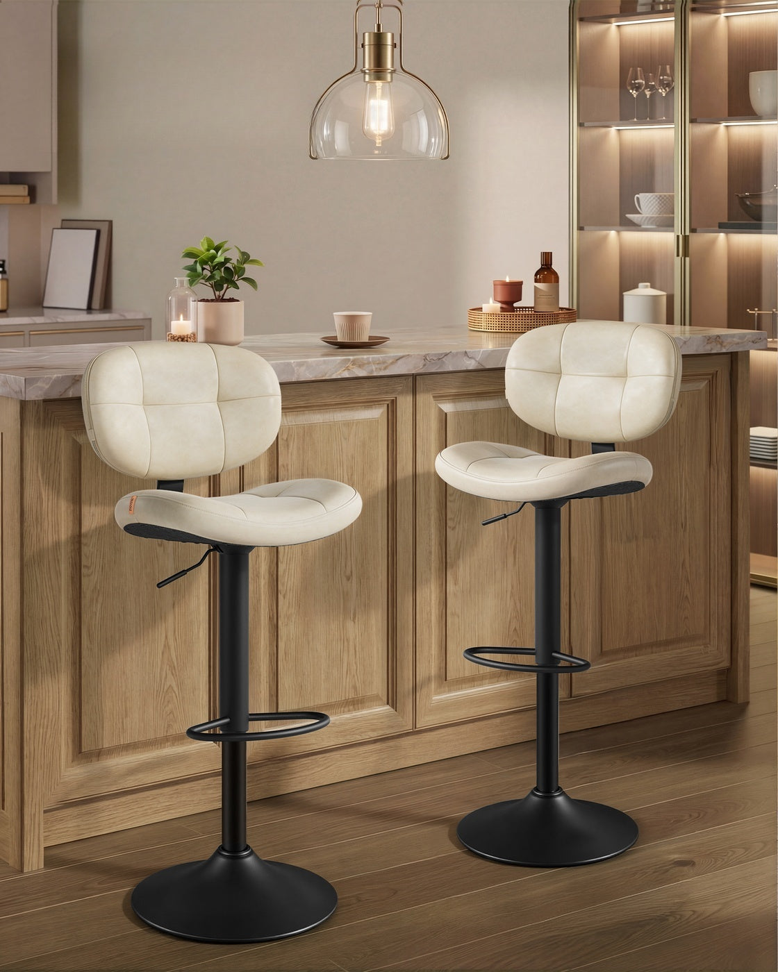 PU Leather Swivel Bar Stools With Back, Footrest And Adjustable Height - product photo 43