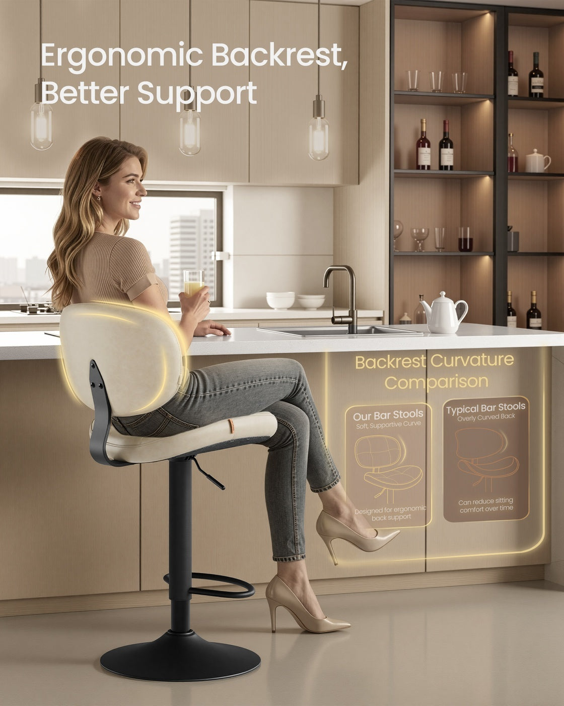 PU Leather Swivel Bar Stools With Back, Footrest And Adjustable Height - product photo 45