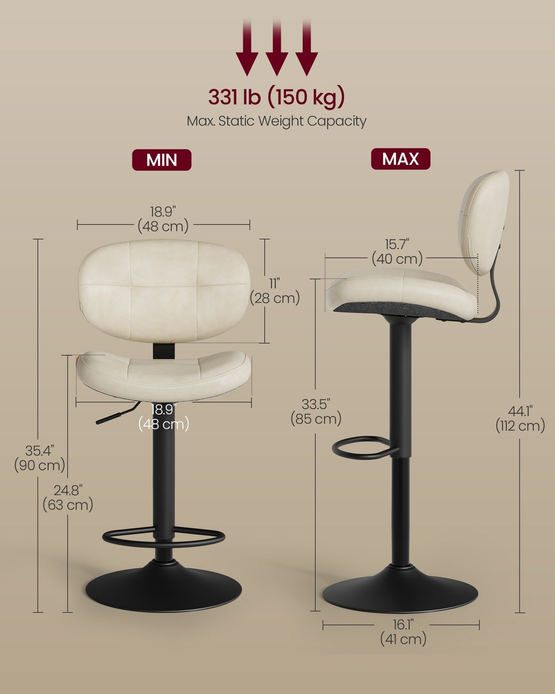 PU Leather Swivel Bar Stools With Back, Footrest And Adjustable Height - product photo 47