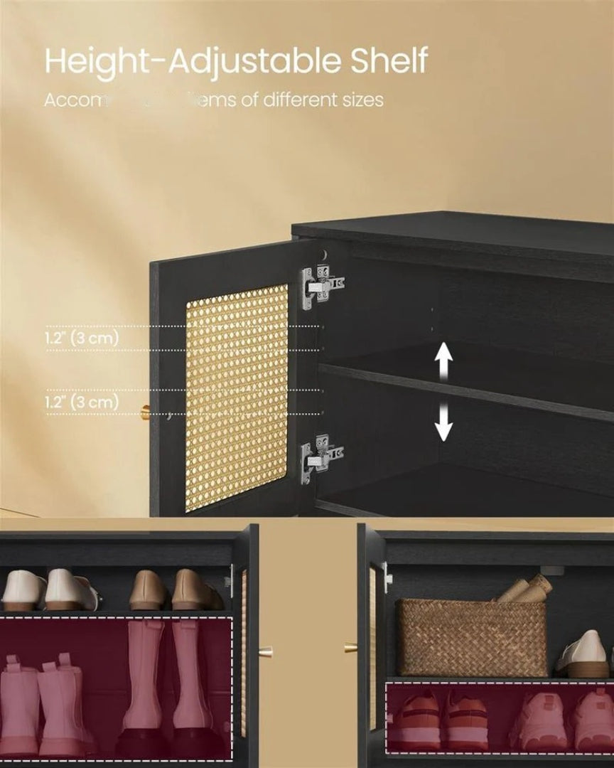Rattan 3-Tier Shoe Cabinet with Adjustable Shelf – product view 5 | Ridgefield Furniture