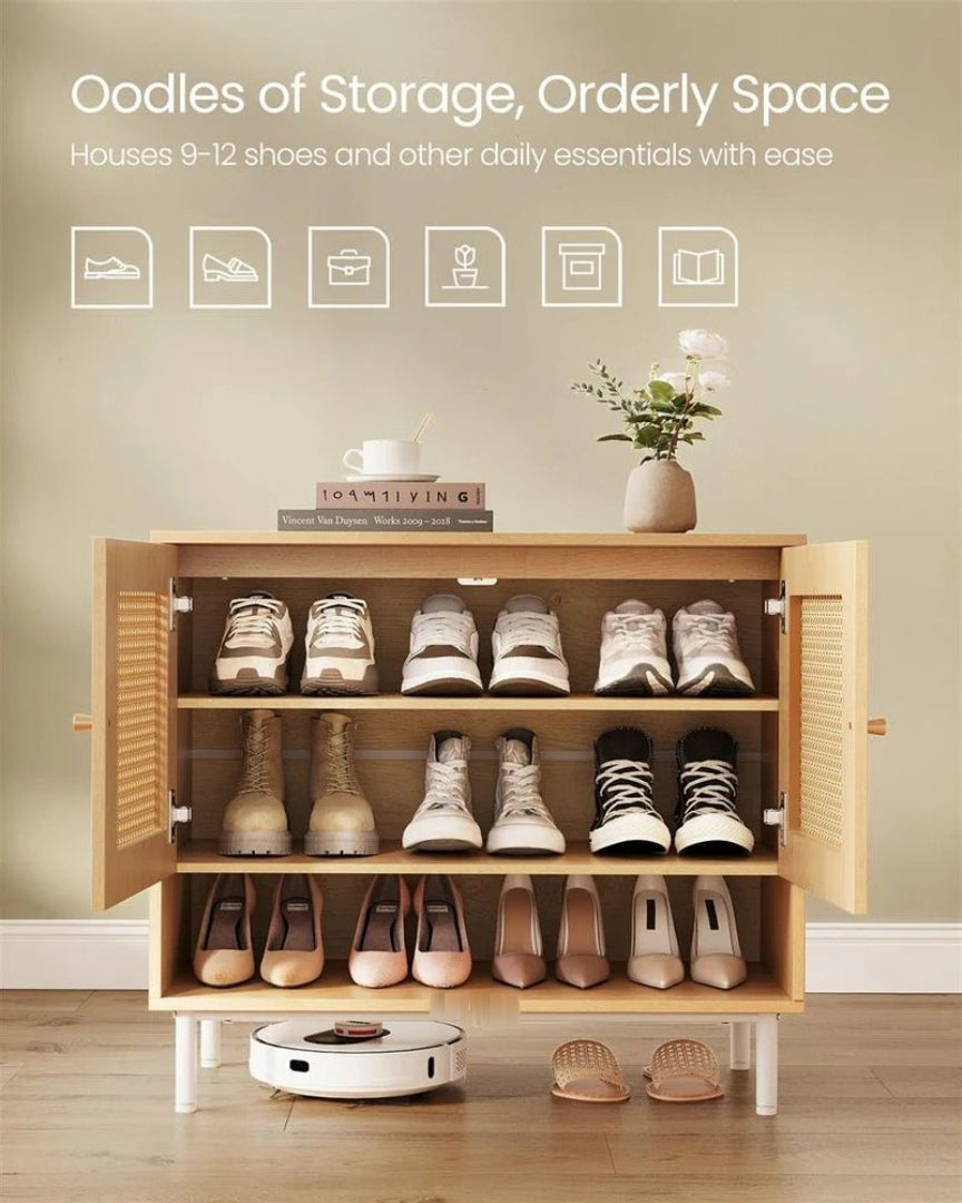 Rattan 3-Tier Shoe Cabinet with Adjustable Shelf – product view 10 | Ridgefield Furniture
