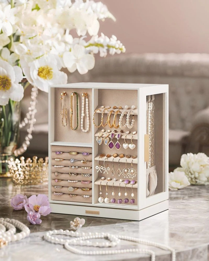 Rotating Jewelry Box Organizer With 5 Drawers And Hooks – product view 6 | Ridgefield Furniture