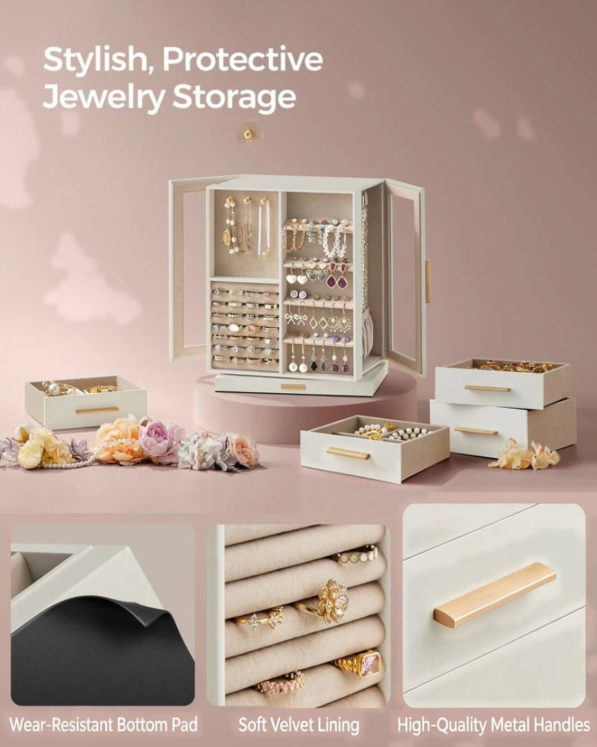 Rotating Jewelry Box Organizer With 5 Drawers And Hooks – product view 9 | Ridgefield Furniture