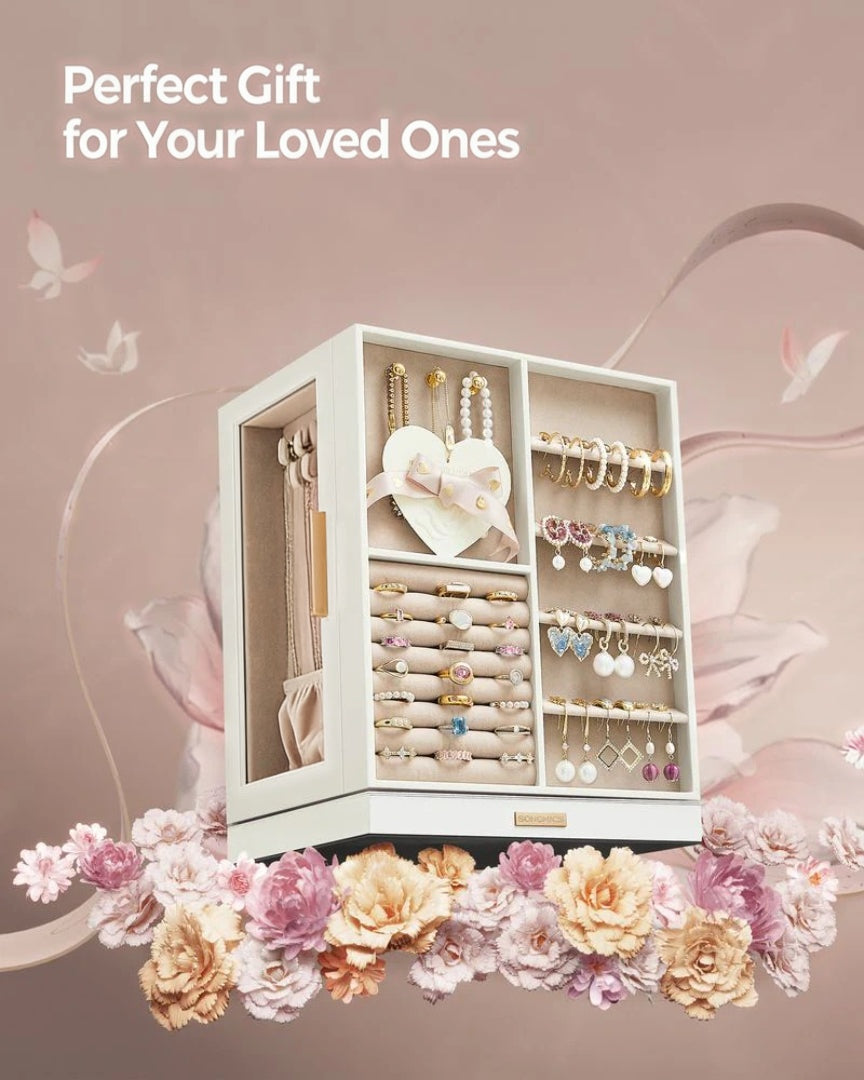 Rotating Jewelry Box Organizer With 5 Drawers And Hooks – product view 10 | Ridgefield Furniture
