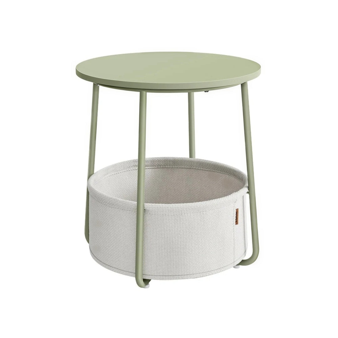 Round Nightstand With Fabric Basket Modern Bedside Table – product view 5 | Ridgefield Furniture