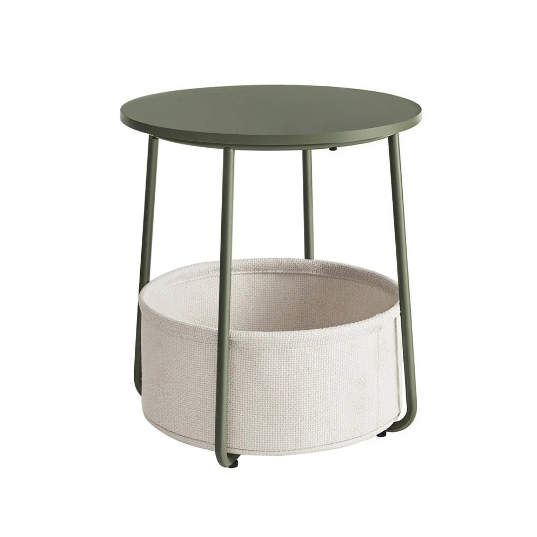 Round Nightstand With Fabric Basket Modern Bedside Table – product view 6 | Ridgefield Furniture