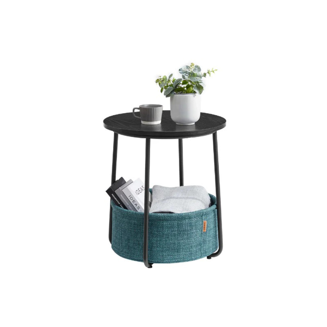 Round Nightstand With Fabric Basket Modern Bedside Table – product view 7 | Ridgefield Furniture