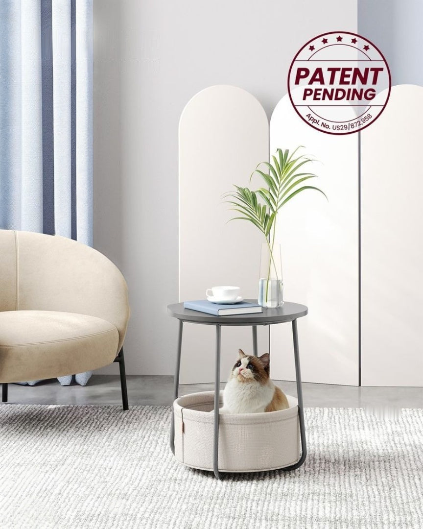 Round Nightstand With Fabric Basket Modern Bedside Table – product view 10 | Ridgefield Furniture
