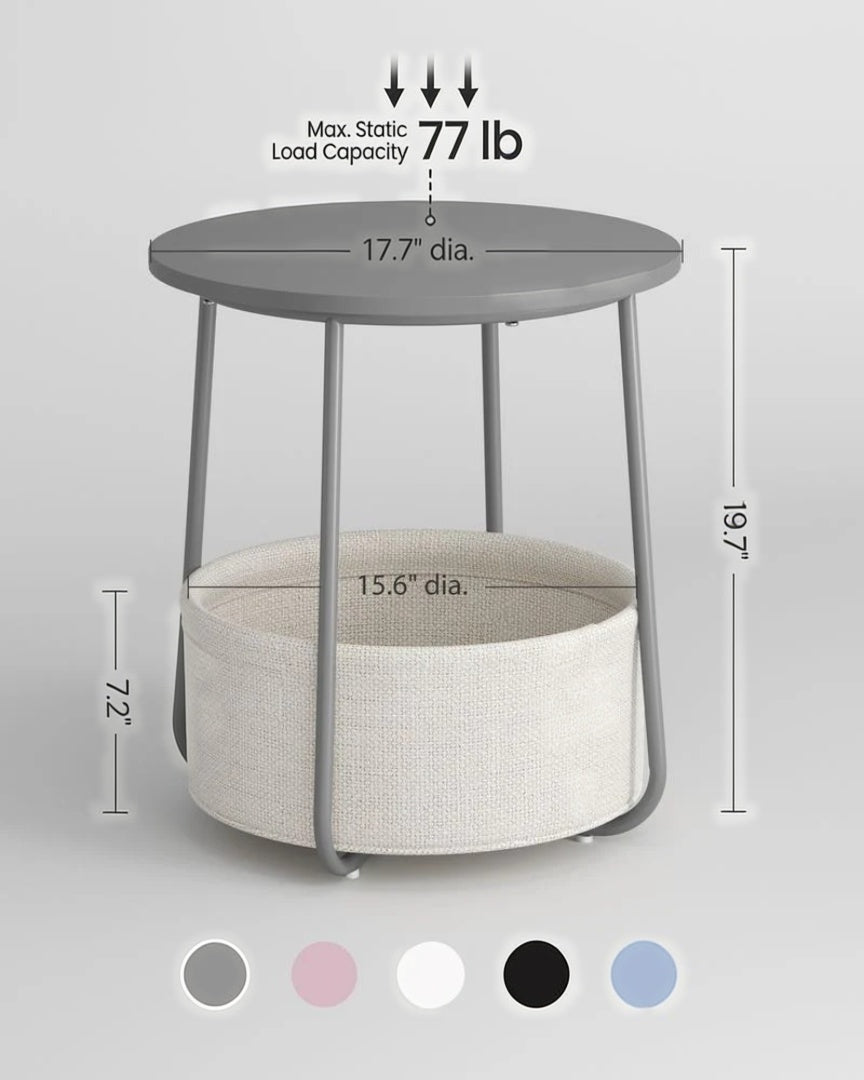 Round Nightstand With Fabric Basket Modern Bedside Table – product view 14 | Ridgefield Furniture