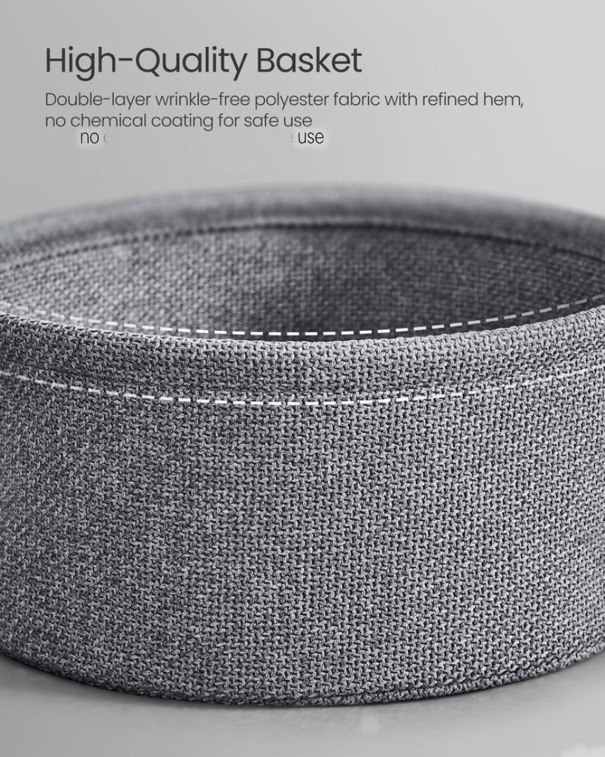 Round Nightstand With Fabric Basket Modern Bedside Table – product view 18 | Ridgefield Furniture