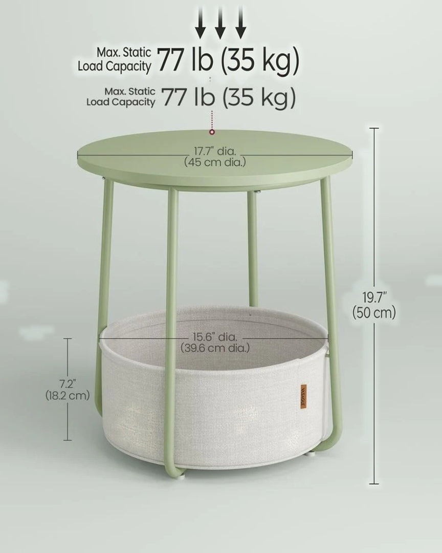 Round Nightstand With Fabric Basket Modern Bedside Table – product view 24 | Ridgefield Furniture