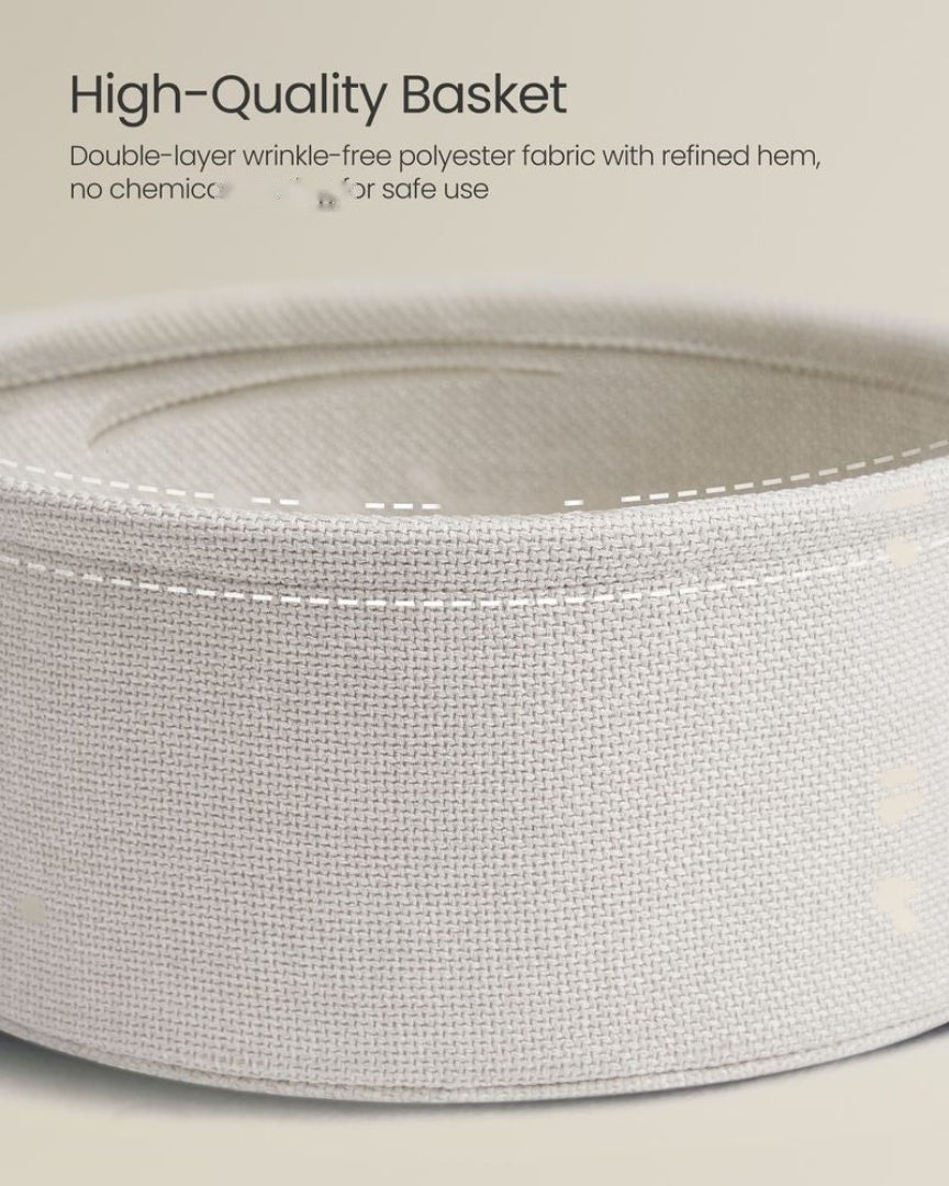 Round Nightstand With Fabric Basket Modern Bedside Table – product view 38 | Ridgefield Furniture