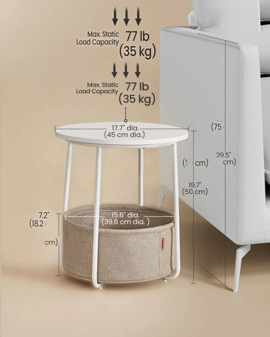 Round Nightstand With Fabric Basket Modern Bedside Table – product view 43 | Ridgefield Furniture
