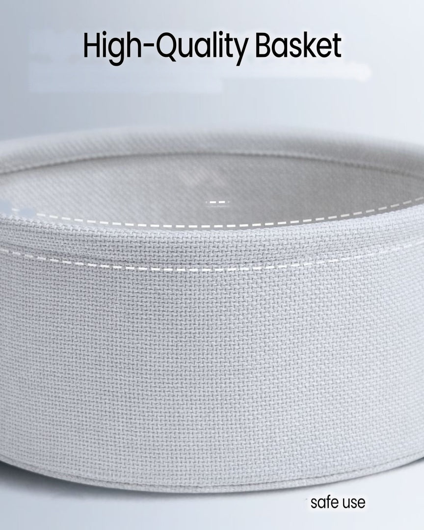 Round Nightstand With Fabric Basket Modern Bedside Table – product view 50 | Ridgefield Furniture