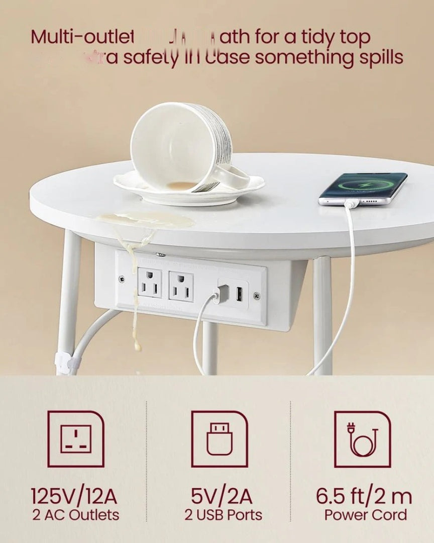 Round Side Table with Charging Station and Fabric Basket Storage – product view 9 | Ridgefield Furniture