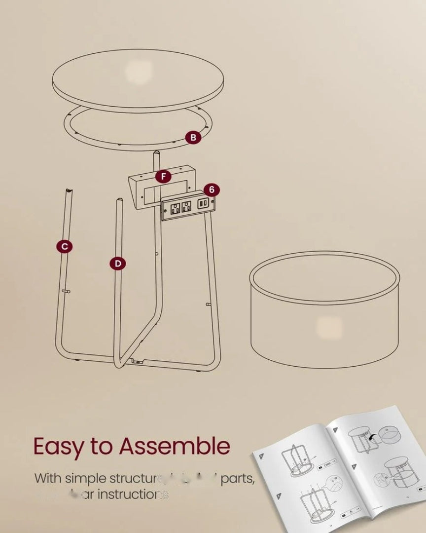 Round Side Table with Charging Station and Fabric Basket Storage – product view 13 | Ridgefield Furniture