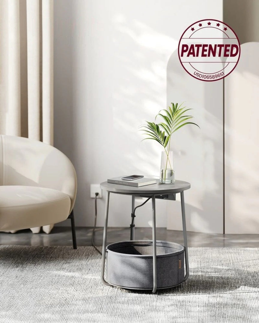 Round Side Table with Charging Station and Fabric Basket Storage – product view 14 | Ridgefield Furniture