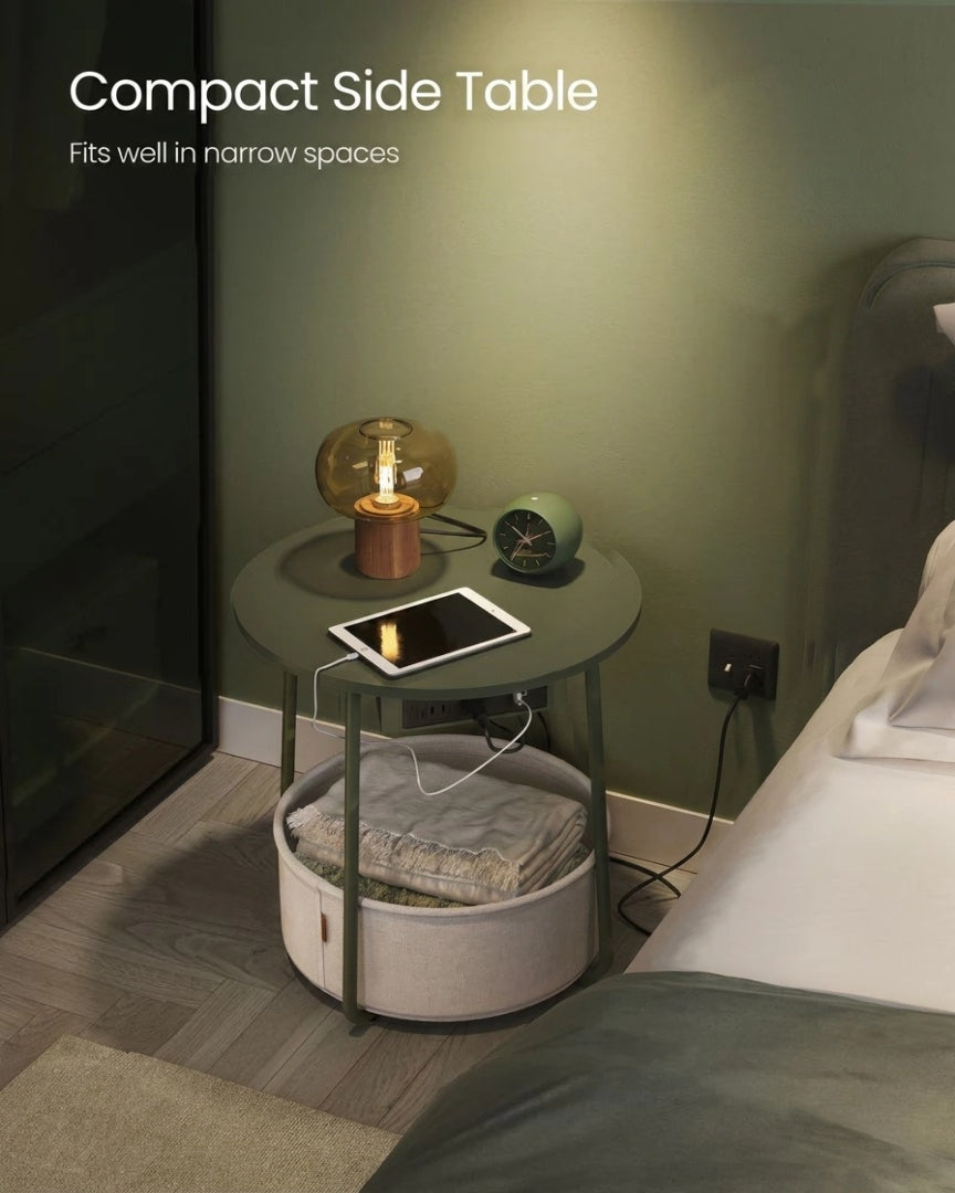 Round Side Table with Charging Station and Fabric Basket Storage – product view 20 | Ridgefield Furniture