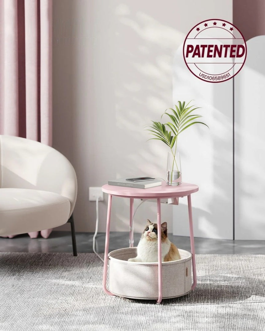 Round Side Table with Charging Station and Fabric Basket Storage – product view 24 | Ridgefield Furniture
