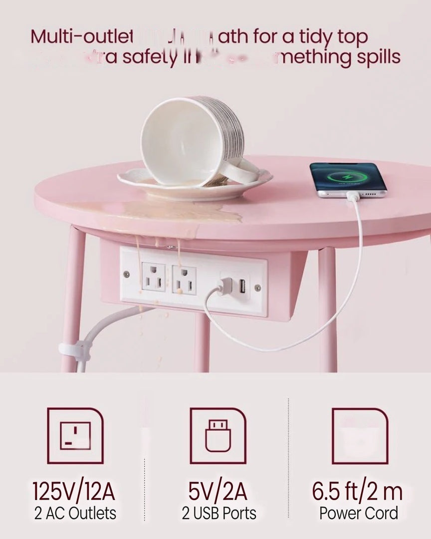 Round Side Table with Charging Station and Fabric Basket Storage – product view 26 | Ridgefield Furniture