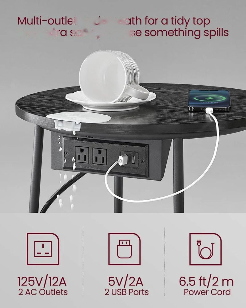 Round Side Table with Charging Station and Fabric Basket Storage – product view 30 | Ridgefield Furniture