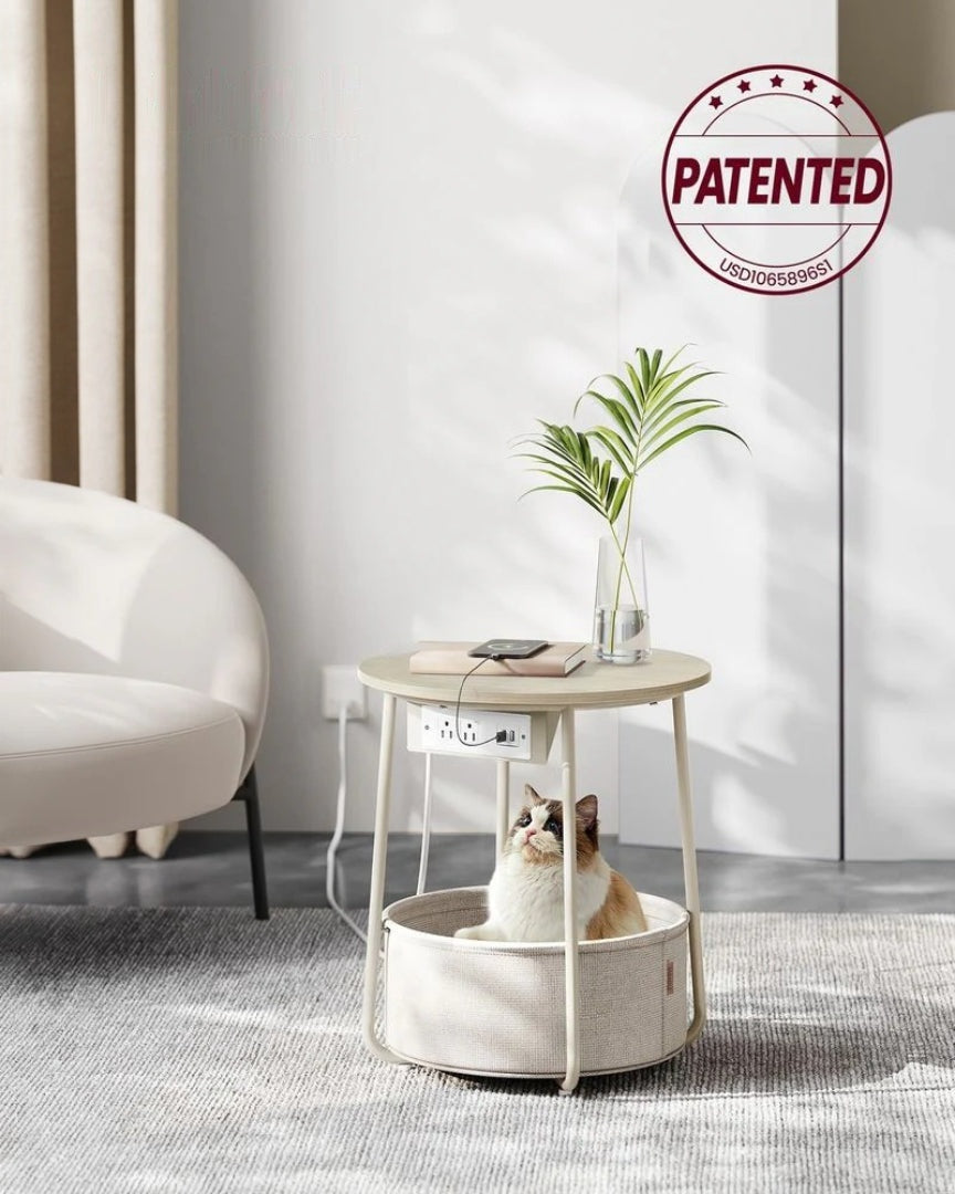 Round Side Table with Charging Station and Fabric Basket Storage – product view 33 | Ridgefield Furniture