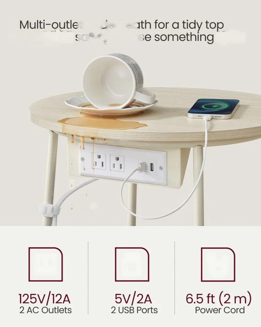 Round Side Table with Charging Station and Fabric Basket Storage – product view 35 | Ridgefield Furniture