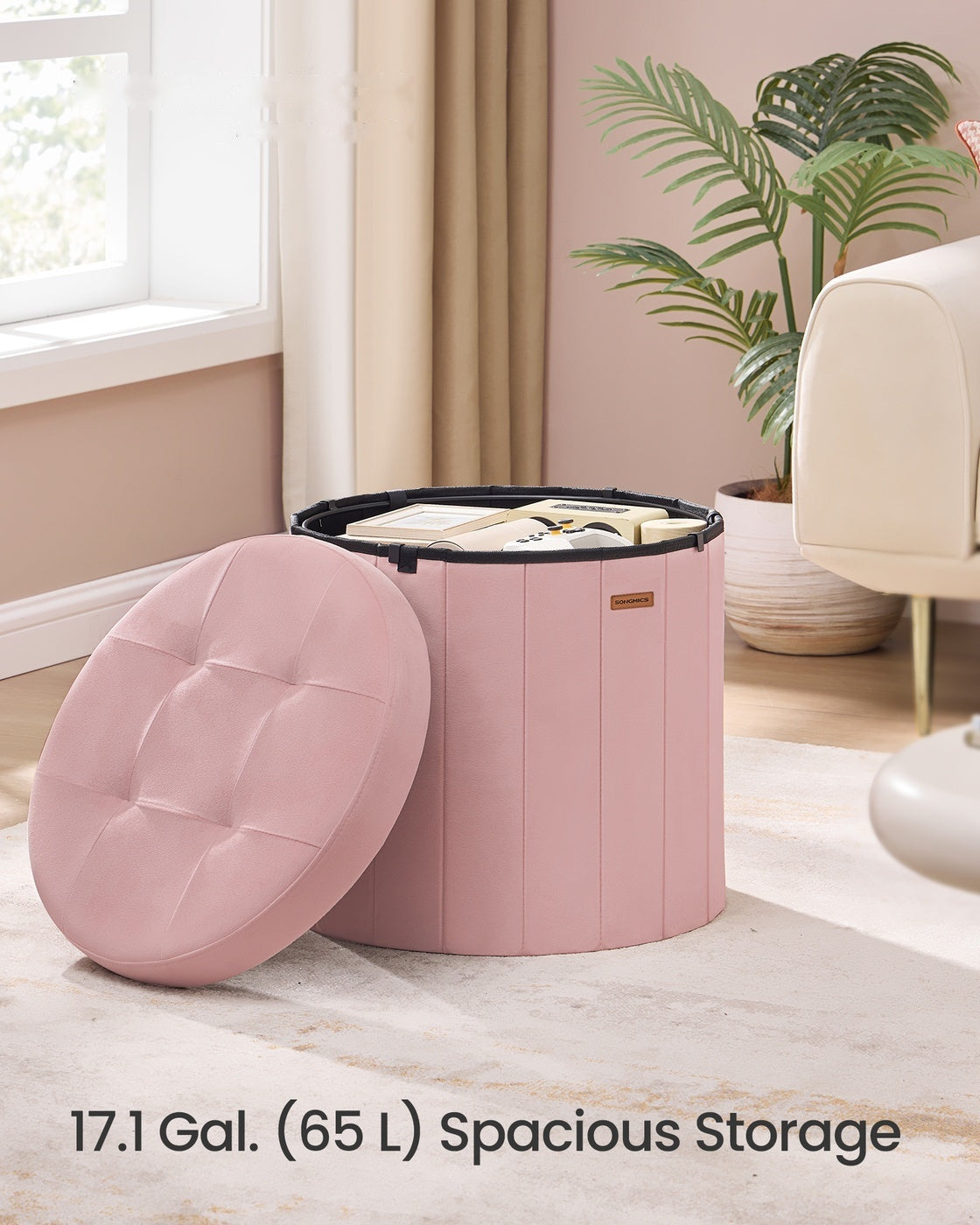 Round Storage Ottoman With Removable Lid - product photo 02