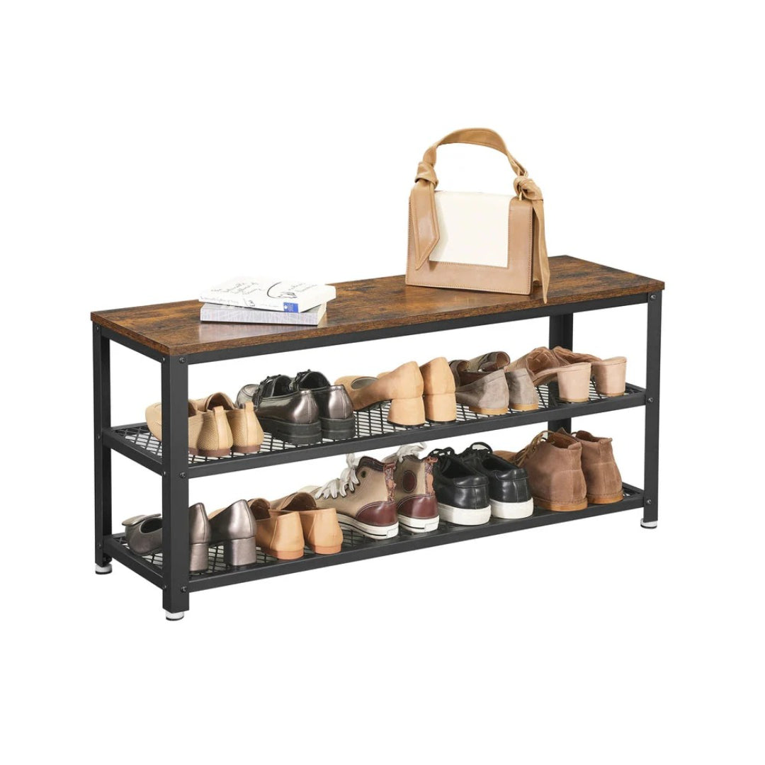 3 Tier Shoe Storage Bench With Metal Shelves – product view 1 | Ridgefield Furniture