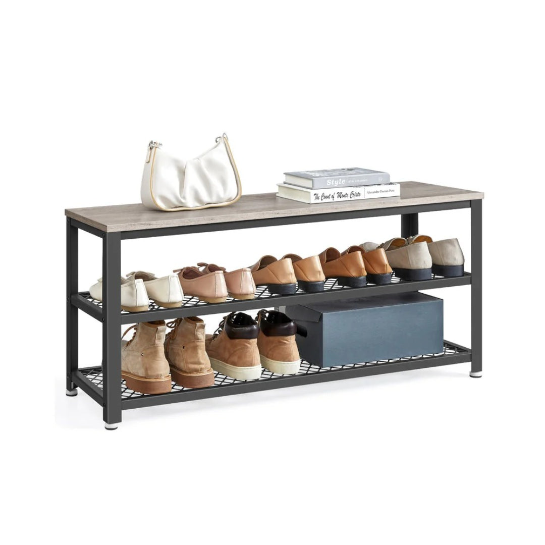 3 Tier Shoe Storage Bench With Metal Shelves – product view 2 | Ridgefield Furniture