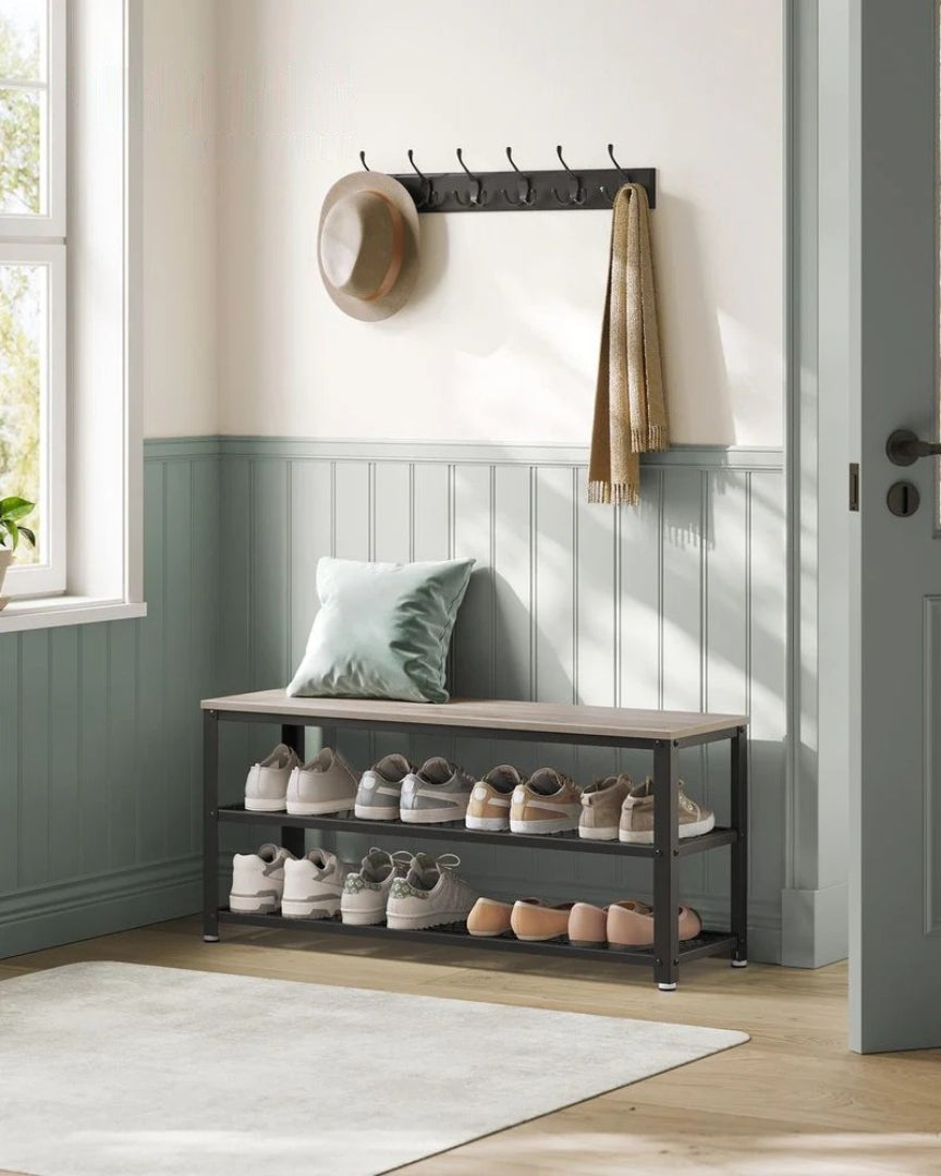 3 Tier Shoe Storage Bench With Metal Shelves – product view 9 | Ridgefield Furniture