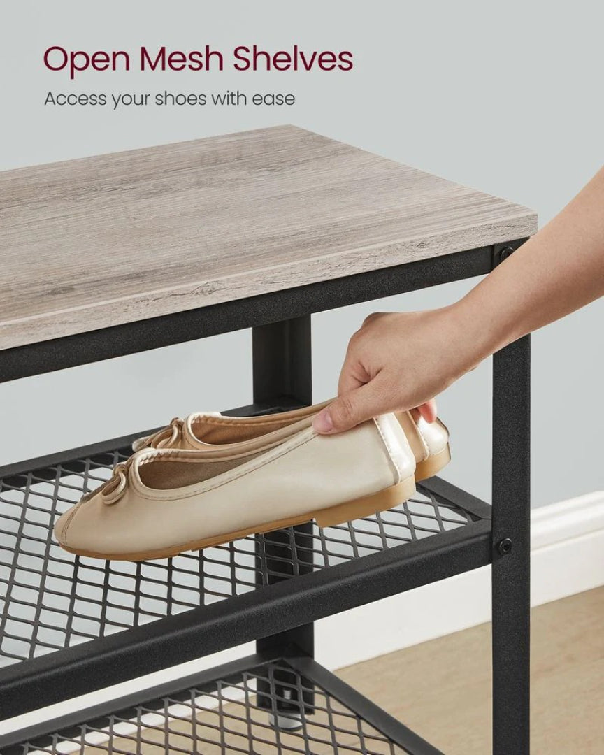 3 Tier Shoe Storage Bench With Metal Shelves – product view 11 | Ridgefield Furniture