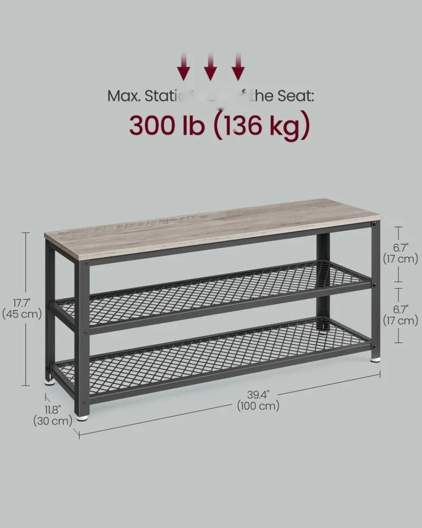 3 Tier Shoe Storage Bench With Metal Shelves – product view 13 | Ridgefield Furniture
