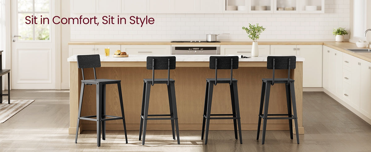 Set Of 2 Bar Stools With Footrest And Curved Backrest, Industrial Design - product photo 44